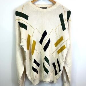 80s/90s 100% cotton Cream Sweater with Geometric Pattern size M